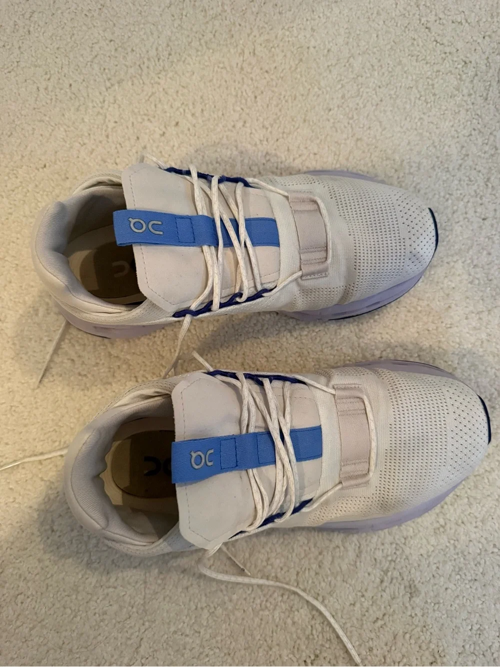 On Running Cloud Women’s Running Shoes in White and Light Blue